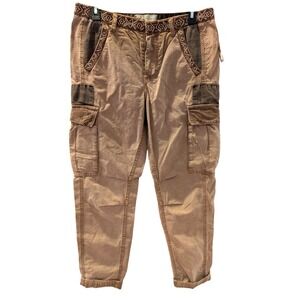 Free People Cargo Pants NWT Womens Size 4 Brown Cotton Blend Embroidered Waist